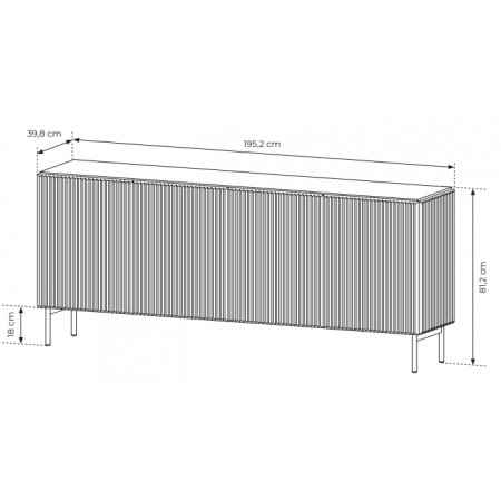 Komoda ryflowana czarna 195 cm 4-drzwiowa MIGEL